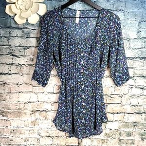5/$30 🎀 Sound & Matter | Gypsy Boho Cottagecore Blue Purple Floral Sheer Blouse